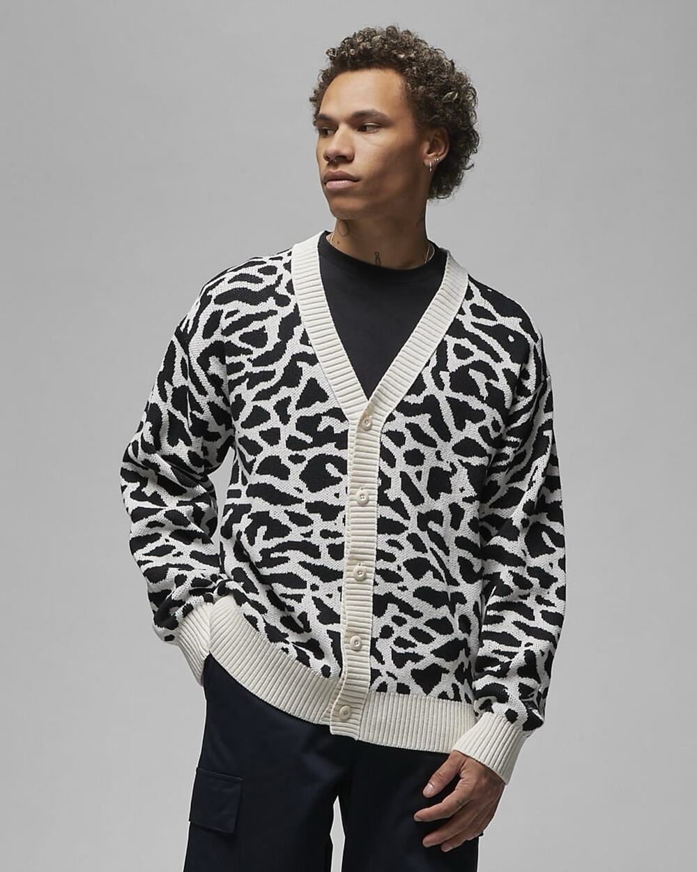 Men's Nike Air Jordan Flight Heritage Cardigan Sweater WH/BK DV7573-030 XXL Tall
